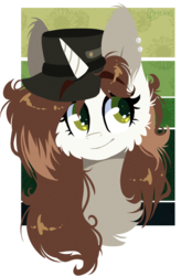 Size: 744x1132 | Tagged: safe, artist:tay-niko-yanuciq, oc, oc only, bust, hat, portrait, simple background, solo, transparent background