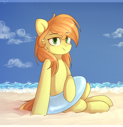 Size: 1024x1059 | Tagged: safe, artist:starlyfly, oc, oc only, beach, inner tube, solo