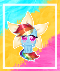 Size: 1163x1385 | Tagged: safe, artist:moonlightprincess002, rainbow dash, g4, blushing, c:, chibi, cute, female, flower, looking at you, sitting, smiling, solo