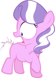 Size: 303x430 | Tagged: safe, artist:magerblutooth, edit, diamond tiara, earth pony, pony, g4, abuse, blank flank, dock, female, filly, foal, missing accessory, missing cutie mark, open mouth, raised hoof, shaved tail, shocked, simple background, solo, standing, tiarabuse, transparent background, vector, wide eyes