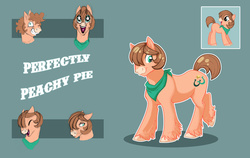 Size: 3537x2235 | Tagged: safe, artist:vindhov, oc, oc only, oc:perfectly peachy pie, earth pony, pony, female, high res, mare, neckerchief, offspring, parent:pinkie pie, parent:trouble shoes, parents:trouble pie, simple background, solo, teal background, unshorn fetlocks