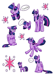 Size: 2480x3507 | Tagged: safe, artist:maria-fly, twilight sparkle, alicorn, pony, g4, blushing, cute, derp, female, floppy ears, flying, high res, sitting, solo, sticker, twiabetes, twilight sparkle (alicorn)