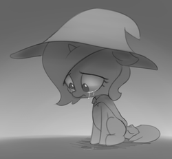 Size: 894x827 | Tagged: safe, artist:zippysqrl, trixie, pony, unicorn, the little magician, g4, crying, cute, diatrixes, female, filly, grayscale, hugs needed, mare, monochrome, sad, solo, the sad and depressive trixie