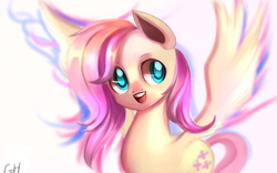 Size: 2560x1600 | Tagged: dead source, safe, artist:gianghanz, fluttershy, g4, female, smiling, solo, spread wings