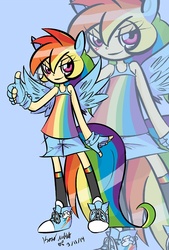 Size: 673x995 | Tagged: safe, artist:non-artistic-license, rainbow dash, human, g4, clothes, converse, eared humanization, female, humanized, shoes, sneakers, solo, tailed humanization, thumbs up, winged humanization