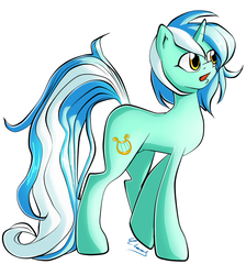 Size: 1300x1450 | Tagged: safe, artist:chaosangeldesu, lyra heartstrings, pony, unicorn, g4, female, mare, open mouth, signature, simple background, solo