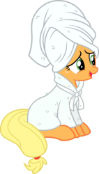 Size: 3419x6000 | Tagged: safe, artist:slb94, applejack, applejack's "day" off, g4, clothes, open mouth, robe, simple background, sitting, towel, transparent background, vector