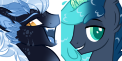 Size: 1000x500 | Tagged: safe, artist:wicklesmack, oc, oc only, oc:crystal tranquility, oc:obsidian shard, original species, pond pony, duo