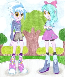 Size: 1660x1984 | Tagged: dead source, safe, artist:metaldudepl666, cloudchaser, flitter, human, equestria girls, g4, duo, duo female, equestria girls-ified, female, sneakers, traditional art