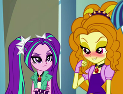 Size: 712x545 | Tagged: safe, edit, edited screencap, screencap, adagio dazzle, aria blaze, equestria girls, g4, my little pony equestria girls: rainbow rocks, blushing, lip bite