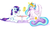 Size: 2200x1300 | Tagged: safe, artist:klarapl, princess celestia, rarity, alicorn, pony, unicorn, g4, chest fluff, cookie, duo, duo female, eyebrows, eyes closed, eyeshadow, female, floppy ears, food, glowing, glowing horn, horn, magic, magic aura, makeup, mare, open mouth, open smile, partially open wings, shadow, simple background, sitting, smiling, telekinesis, traditional art, white background, wings