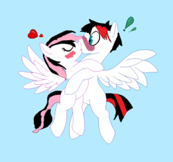 Size: 960x903 | Tagged: safe, artist:zayajackson, oc, oc only, oc:angel heart, oc:lightning storm, base used, cute, exclamation point, female, heart, kissing, male, shipping, straight, suddenly a couple, surprise kiss