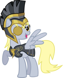 Size: 420x517 | Tagged: safe, artist:xaxu-slyph, commander hurricane, derpy hooves, pegasus, pony, g4, armor, commander hurricane armor, commander hurricane derpy, epic derpy, eyepatch, female, helmet, mare, raised hoof, simple background, solo, transparent background, vector