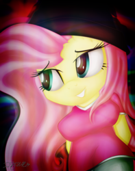 Size: 3700x4703 | Tagged: safe, artist:iflysna94, fluttershy, pegasus, anthro, g4, absurd resolution, beanie, bedroom eyes, breasts, clothes, female, hands behind back, hat, pants, signature, solo