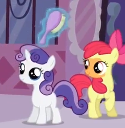 Size: 312x320 | Tagged: safe, screencap, apple bloom, sweetie belle, earth pony, pony, g4, magic duel