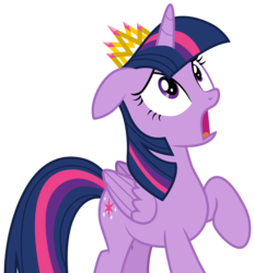 Size: 3368x3624 | Tagged: safe, artist:cloudy glow, twilight sparkle, alicorn, pony, equestria games (episode), g4, .ai available, crown, female, folded wings, high res, mare, open mouth, raised hoof, shocked, simple background, solo, transparent background, twilight sparkle (alicorn), vector