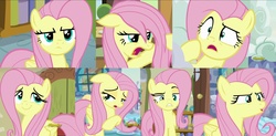 Size: 1600x787 | Tagged: safe, screencap, fluttershy, pony, flutter brutter, g4, collage, discovery family logo, expressions, fluttershy is not amused