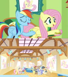 Size: 1276x1430 | Tagged: safe, screencap, big shot, eff stop, fluttershy, long shot, photo finish, press pass, press release (character), rainbow dash, snappy scoop, tracy flash, earth pony, pegasus, pony, flutter brutter, g4, green isn't your color, female, male, mare, stallion