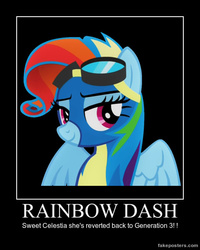 Size: 480x600 | Tagged: safe, artist:jjthesnkkid, rainbow dash, rainbow dash (g3), pegasus, pony, g4, newbie dash, alternate hairstyle, clothes, female, goggles, motivational poster, rainbow fash, solo, wonderbolts uniform