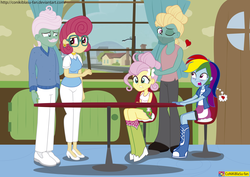 Size: 4104x2912 | Tagged: safe, artist:conikiblasu-fan, fluttershy, gentle breeze, posey shy, rainbow dash, zephyr breeze, equestria girls, flutter brutter, g4, blushing, boots, clothes, compression shorts, equestria girls interpretation, equestria girls-ified, family, female, heart, high heels, house, male, miniskirt, one-sided love, scene interpretation, ship:shys, ship:zephdash, shipping, shoes, shorts, sitting, skirt, socks, straight, the shy family