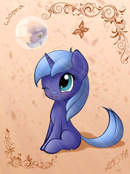 Size: 833x1111 | Tagged: safe, artist:zigword, princess luna, butterfly, g4, bubble, cute, female, filly, lunabetes, missing wing, reflection, solo, unicorn luna, wingless, woona