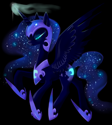 Size: 2700x3000 | Tagged: safe, artist:okapifeathers, nightmare moon, g4, female, glowing horn, high res, horn, simple background, solo