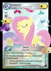 Size: 358x500 | Tagged: safe, angel bunny, fluttershy, pegasus, pony, g4, card, ccg, enterplay, female, marks in time, merchandise, quote, singing, solo