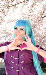 Size: 993x1600 | Tagged: safe, artist:meimeidevil, sonata dusk, human, equestria girls, g4, clothes, cosplay, costume, disguise, disguised siren, heart hands, irl, irl human, photo, solo