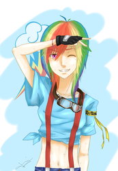 Size: 2070x2986 | Tagged: safe, artist:jenyeongi, rainbow dash, human, g4, belly button, female, humanized, midriff, solo