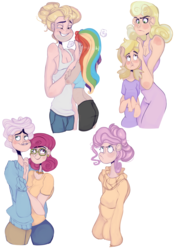 Size: 4160x5928 | Tagged: safe, artist:mili-kat, dinky hooves, fluttershy, gentle breeze, millie, posey shy, rainbow dash, zephyr breeze, human, flutter brutter, g4, absurd resolution, alternate hairstyle, clothes, female, fluttershy is not amused, human coloration, humanized, male, ship:shys, ship:zephdash, shipping, straight, sweater, sweatershy, the shy family, unamused
