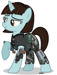 Size: 2730x3600 | Tagged: safe, artist:a4r91n, oc, oc only, oc:tanya adams, pony, unicorn, clothes, command and conquer, crossover, gun, high res, ponified, raised hoof, red alert, simple background, smug, solo, tanya adams, transparent background, vector, weapon