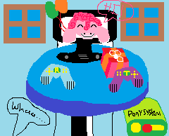 Size: 240x194 | Tagged: safe, artist:xray1324, pinkie pie, human, g4, 1000 hours in ms paint, antics, attempted 3d effect, balloon, birthday party, brony, confusement, ms paint, paint, party, picture for breezies, pinkie antics, random, speech