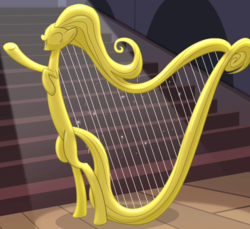 Size: 715x656 | Tagged: safe, screencap, louise the singing harp, pony, g4, three's a crowd, glass of water, harp, i can't believe it's not badumsquish, musical instrument, solo