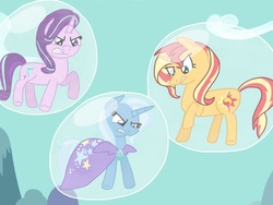 Size: 2048x1536 | Tagged: safe, artist:kindheart525, starlight glimmer, sunset shimmer, trixie, pony, unicorn, g4, angry, bubble, counterparts, in bubble, magical trio, twilight's counterparts