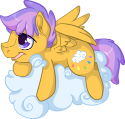 Size: 1696x1607 | Tagged: safe, artist:paintsplatter, oc, oc only, oc:cloudburst, pegasus, pony, cloud, lying down, lying on a cloud, offspring, on a cloud, parent:scootaloo, parent:strike, parents:strikeloo, pegasus oc, solo, wings