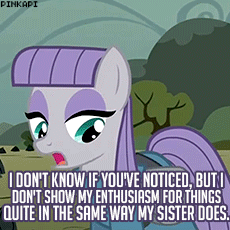 Size: 230x230 | Tagged: safe, edit, edited screencap, screencap, maud pie, pinkie pie, earth pony, pony, g4, maud pie (episode), animated, caption, cartwheel, duo, episode quote, female, image macro, mare, maud being maud, meme, pinkie being pinkie, siblings, sisters, you don't say