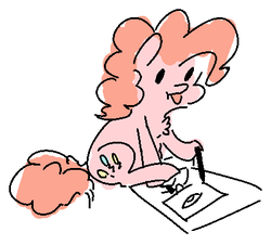 Size: 422x382 | Tagged: safe, artist:nobody, pinkie pie, oc, oc:nobby, g4, drawing, sketch, solo, tongue out
