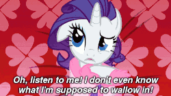 Size: 500x281 | Tagged: safe, edit, edited screencap, screencap, rarity, g4, season 1, suited for success, animated, caption, episode quote, female, floppy ears, image macro, marshmelodrama, meme, rarity being rarity