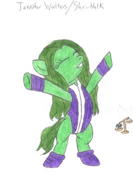 Size: 3060x3960 | Tagged: safe, artist:aridne, pony, high res, marvel, ponified, she-hulk, solo, traditional art