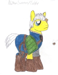 Size: 3060x3960 | Tagged: safe, artist:aridne, pony, cable, high res, marvel, ponified, shoulder pads, solo, traditional art