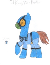 Size: 3060x3960 | Tagged: safe, artist:aridne, pony, blue beetle, dc comics, high res, ponified, solo, ted kord, traditional art