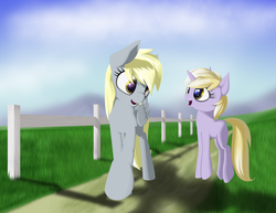 Size: 3300x2550 | Tagged: safe, artist:styroponyworks, derpy hooves, dinky hooves, pegasus, pony, g4, female, high res, mare, mother and daughter