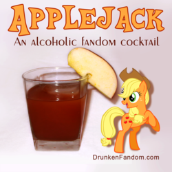 Size: 1000x1000 | Tagged: safe, applejack, g4, alcohol, apple, cocktail, drink, female, food, recipe in source, solo