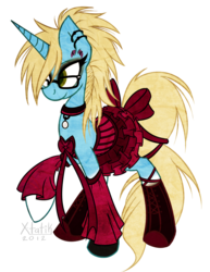 Size: 1126x1455 | Tagged: safe, artist:xmetalkitty, oc, oc only, pony, unicorn, clothes, dress, glasses, solo