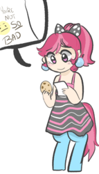 Size: 600x1046 | Tagged: safe, artist:mt, oc, oc only, oc:shortcake, satyr, cookie, food, note, offspring, parent:cup cake, solo, wingding eyes