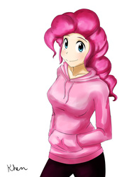 Size: 1024x1434 | Tagged: safe, artist:kprovido, pinkie pie, human, g4, clothes, female, hoodie, humanized, solo