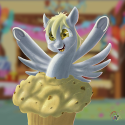 Size: 5000x5000 | Tagged: safe, artist:sloppyhooves, derpy hooves, pegasus, pony, g4, absurd resolution, female, food, mare, muffin, solo