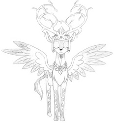 Size: 800x863 | Tagged: safe, artist:sirzi, oc, oc only, oc:prince vernalis, deer, eikerren, branches for antlers, deer oc, eyes closed, grayscale, male, monochrome, pencil drawing, solo, spread wings, stag, traditional art, wings