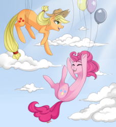 Size: 1024x1123 | Tagged: safe, artist:ridgessky, applejack, pinkie pie, g4, balloon