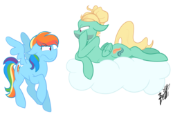 Size: 5000x3500 | Tagged: safe, artist:befishproductions, rainbow dash, zephyr breeze, pegasus, pony, flutter brutter, g4, cloud, duo, female, male, mare, signature, simple background, stallion, transparent background